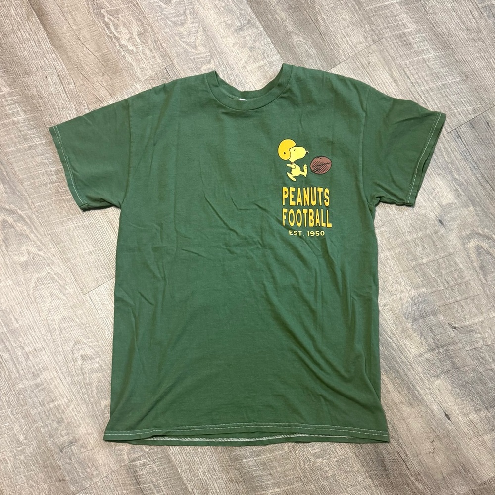 Peanuts Green Short Sleeve T-Shirt Featuring Snoopy and Woodstock